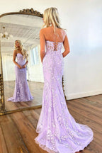 Mermaid Sweetheart Neck Lace Purple Long Prom Dress Formal Dress