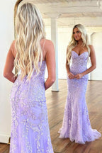 Mermaid Sweetheart Neck Lace Purple Long Prom Dress Formal Dress