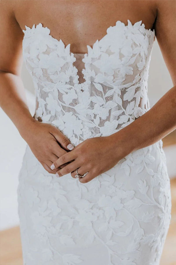 Mermaid Sweetheart Tulle Appliques Long Sleeve Wedding Dress