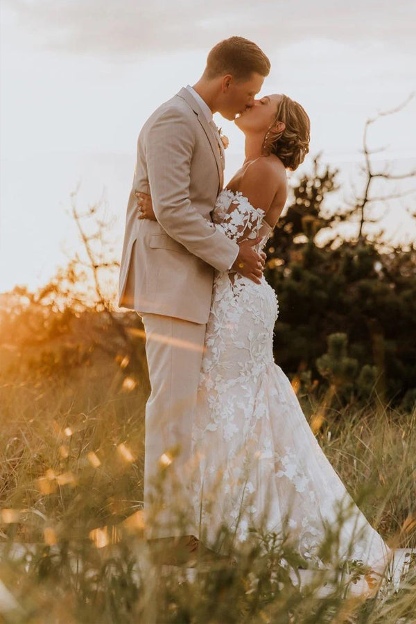 Mermaid Sweetheart Tulle Appliques Long Sleeve Wedding Dress