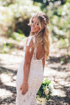 Mermaid V-neck Lace Wedding Dress With Sweep Train