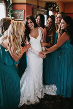 Mermaid V Neck Wedding Dress Long Sleeve Lace Bridal Gown