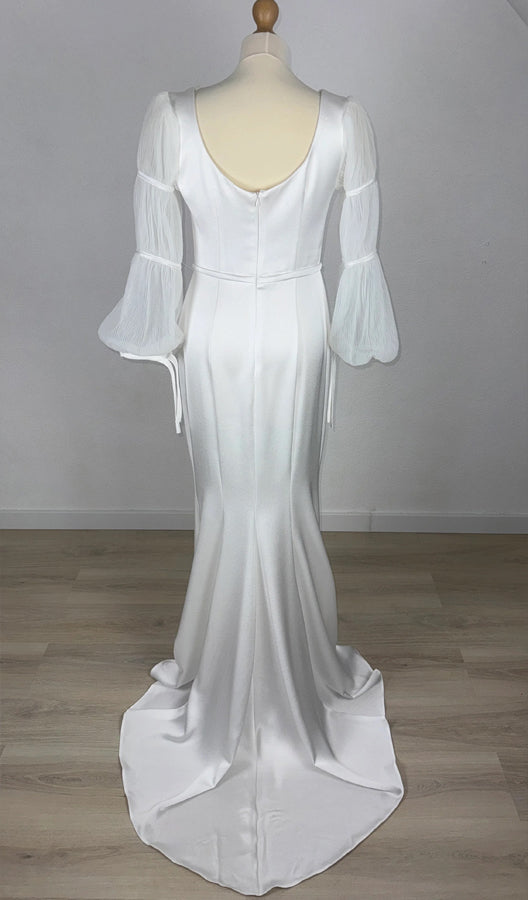 Mermaid White Square Neck Long Sleeves Wedding Dress