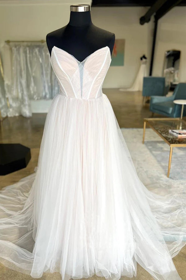 Minimalist Tulle Bridal Dresses Sweetheart Neck Wedding Dresses