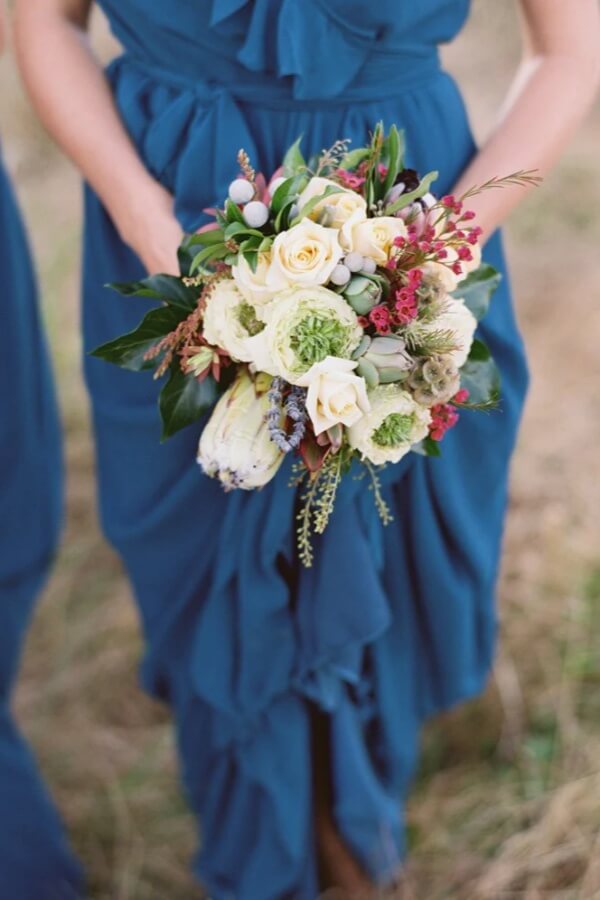 Modest Navy Blue Chiffon A-line V-neck Long Bridesmaid Dresses