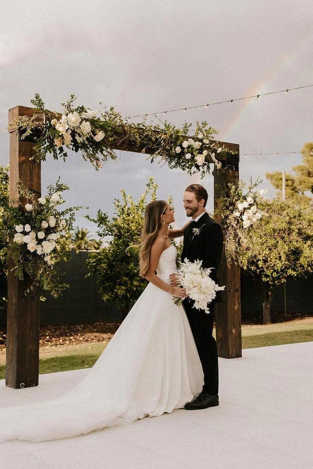 Modest Strapless Satin Detachable Tulle Wedding Dresses