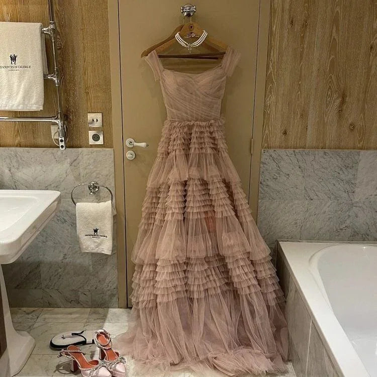 Ruffles Evening Dress Tiered A-Line gown Tulle prom dress Sexy dress Custom made dress Y4665