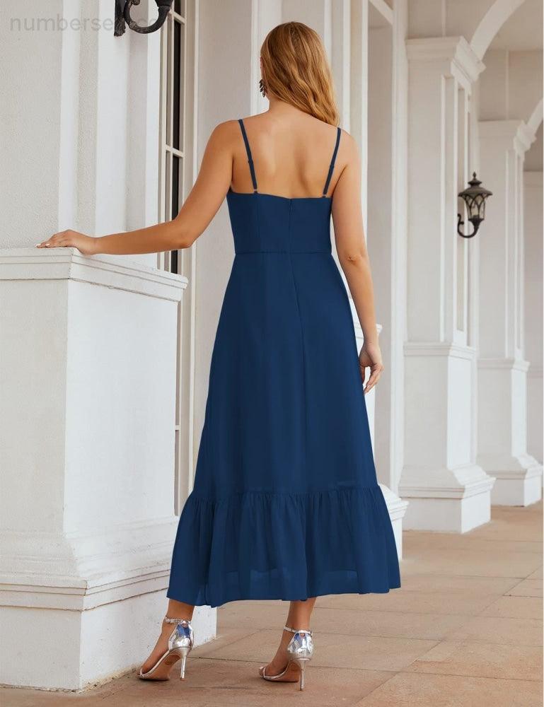 Spaghetti Strap Chiffon Bridesmaid Dress Ankle Length Formal A Line Cocktail Party Homecoming Dress for Juniors  SEA28028