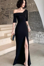 Black One Shoulder Slit Long Evening Dress Black Formal Dress Prom Dress Y946