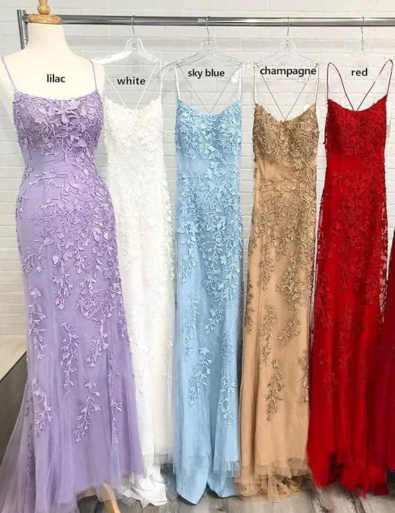Pink Mermaid Lace Tulle Prom Dress Lace-up Back Evening Dress Y2902