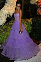 Sparkly Light Purple A-line Evening Dress Wedding Guest Dress Y4702