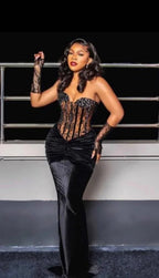 Vintage Black Mermaid Evening Dress Black Dinner Dress Y6679