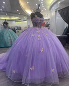 Purple Tulle Ball Gown With Butterflies,Sweet 16 Dress,Purple Princess Dress Y2270