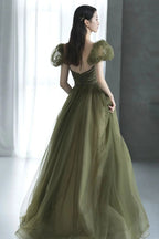 Green tulle long prom dress green evening dress Y623