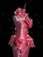 Pretty Pink Satin 3D Flowers Mermaid Prom Dress Long Evening Dress Y8339