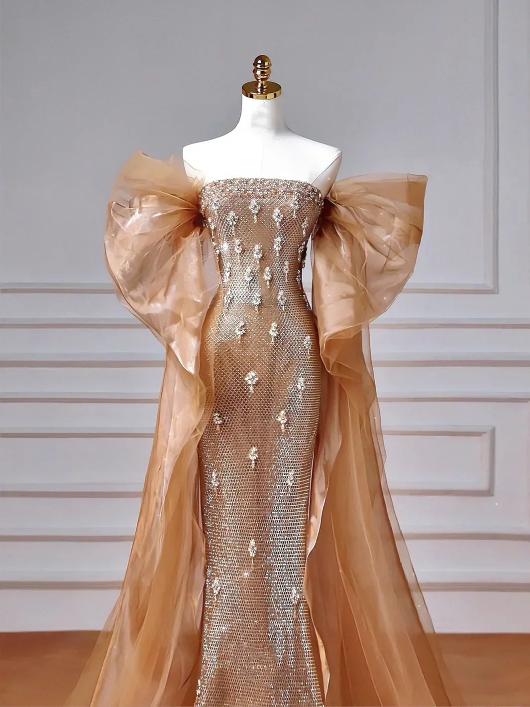 Luxury Off The Shoulder Tulle Beaded Prom Dress Long Mermaid Evening Dress Y8610