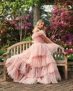 Off the Shoulder High Low Tulle Prom Gown SYP179