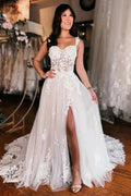 Off Shoulder Elegant Wedding Dress Boho Wedding Dress With Slit