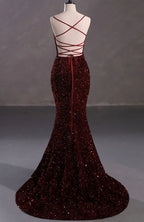 Slim Burgundy Shimmery Open Back Formal Prom Evening Dress Y4164