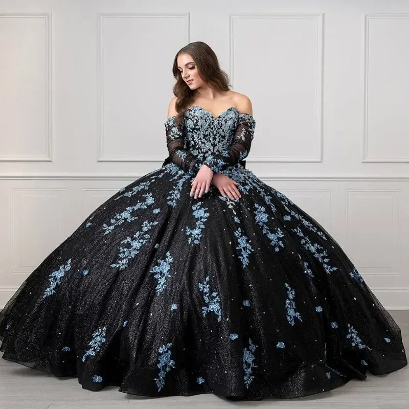 Unique Black and Light Blue Quinceanera Dress Princess Dress Sweet 16 Dress Ball Gown Y4319