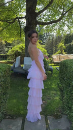 Sexy Halter Pink Layered Long Prom Evening Dresses,Chic Formal Gown Y1586