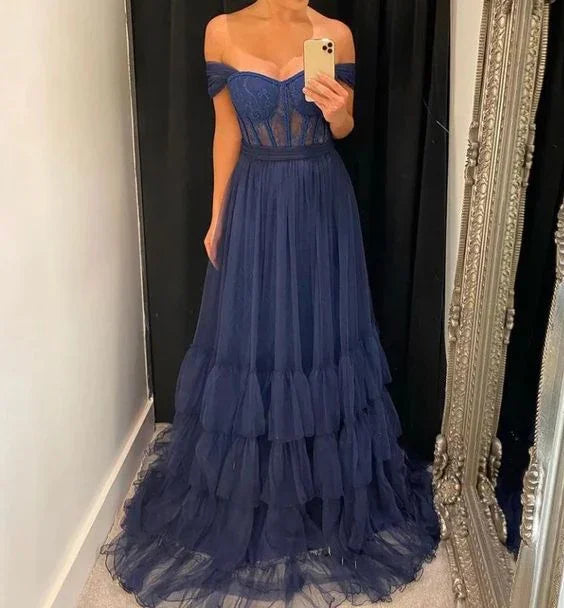 Charming A-line Tulle Evening Dress Formal Dress Y6292