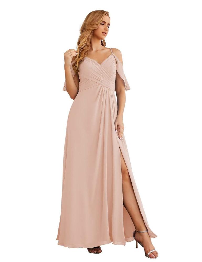 Chiffon Cold Shoulder Long Bridesmaid Dresses Plus Size Formal Prom Gowns for Women Party Wedding  SEA28070
