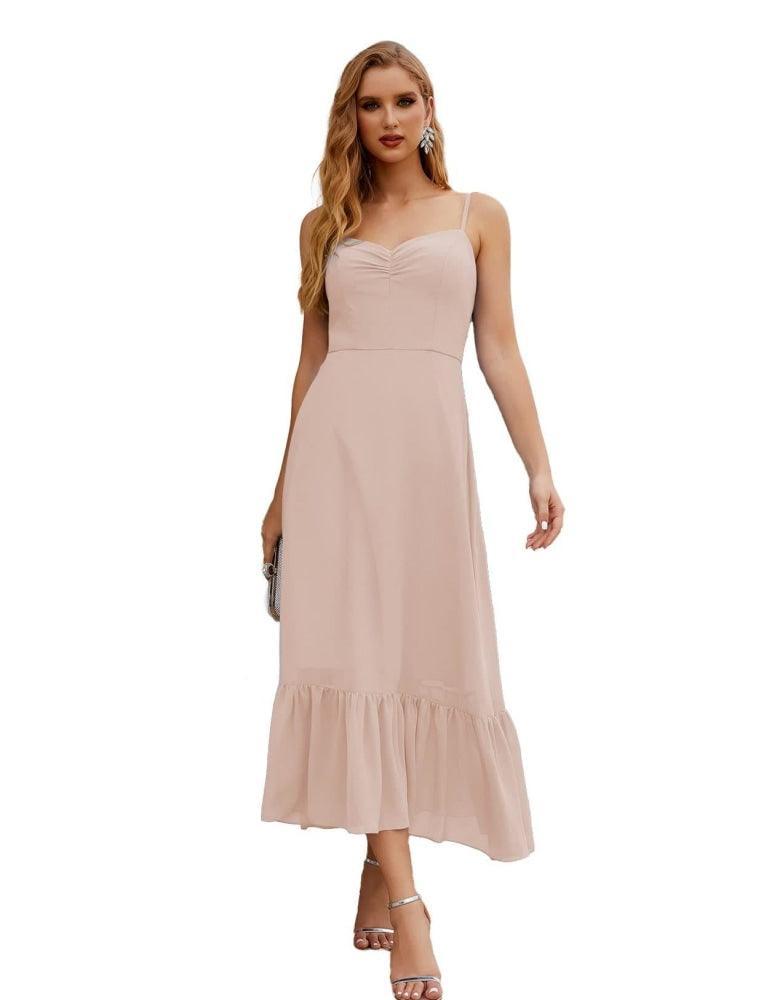 Spaghetti Strap Chiffon Bridesmaid Dress Ankle Length Formal A Line Cocktail Party Homecoming Dress for Juniors  SEA28028