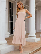 Spaghetti Strap Chiffon Bridesmaid Dress Ankle Length Formal A Line Cocktail Party Homecoming Dress for Juniors  SEA28028