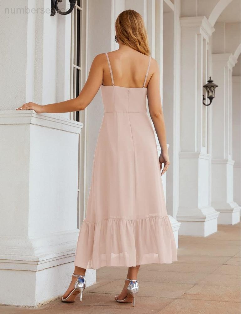 Spaghetti Strap Chiffon Bridesmaid Dress Ankle Length Formal A Line Cocktail Party Homecoming Dress for Juniors  SEA28028
