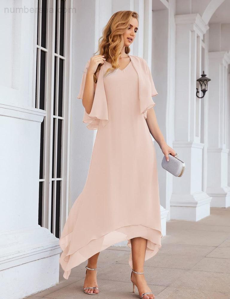 Chiffon Plus Size Mother of Bride Dresses with Jacket Formal Dresses for Wedding SEA28073