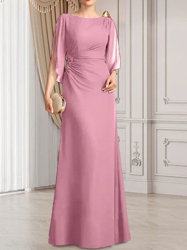 Sheath/Column Scoop Floor-Length Chiffon Mother of the Bride Dress With Pleated Beading