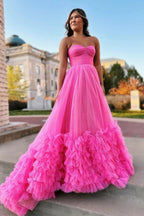 Pink Sweetheart Tulle Long Prom Dresses Princess Dresses