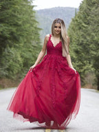 Applique Tulle Floor Length Dresses SYP131