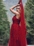 Applique Tulle Floor Length Dresses SYP131