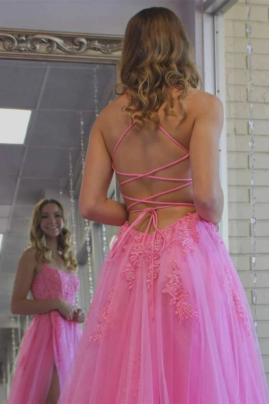 Yellow Prom Dress Appliqued With Slit SYP97