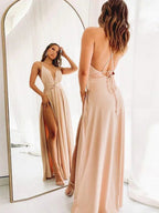 Plunging Neckline Prom Dress Floor-Length Prom Dresses SYP138