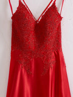 Sunnderly A-line Spaghetti Straps Corset Back Prom Dress With Split