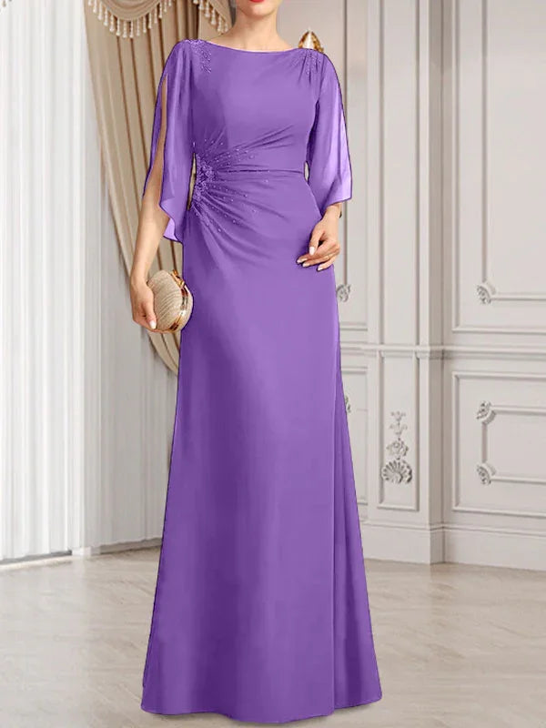 Sheath/Column Scoop Floor-Length Chiffon Mother of the Bride Dress With Pleated Beading