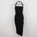 Women's Black Halter Prom Dress With Slit Sexy Black Sleeveless Evening Dress Y1161
