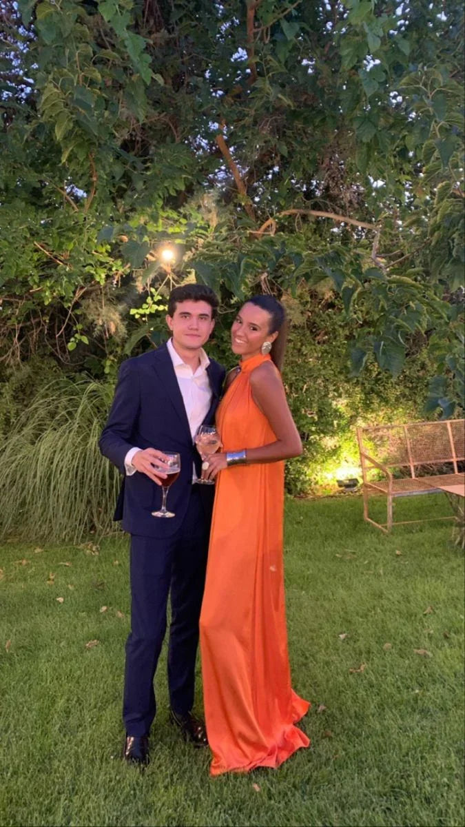 Simple Orange Long Evening Dress Orange Wedding Guest Outfit Y5092