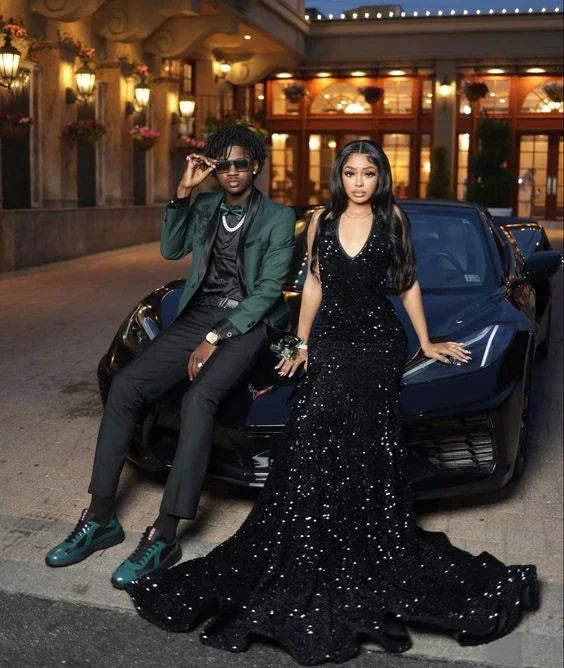 Elegant Black Sequins Mermaid Evening Dress Black Evening Gown Y6486