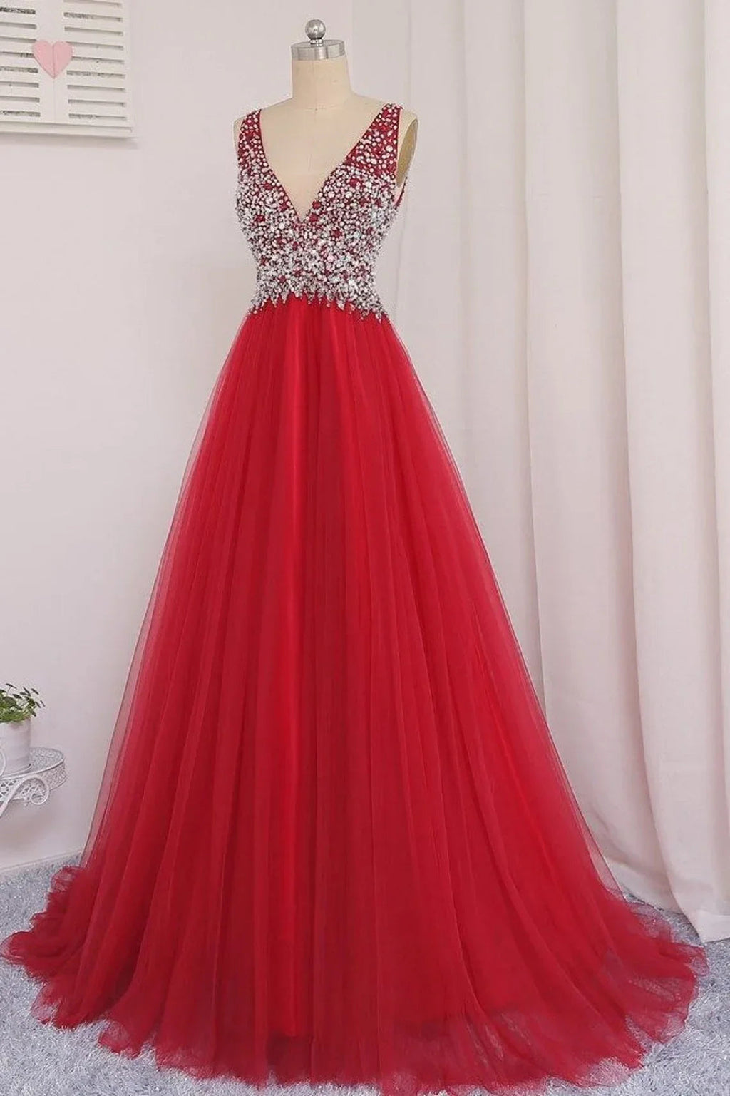 V Neckline Prom Dress Tulle Skirt Evening Dress Graduation Party Dress Formal Dress Dresses For Prom Special Occasion Dress Y792