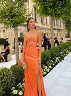 Sexy Orange Sheath Prom Dress Orange Evening Dress Y6234