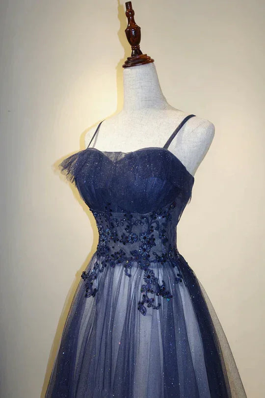 Elegant Gradient Tulle Straps Long Evening Dress, A-Line Tulle Prom Dresses Y1807