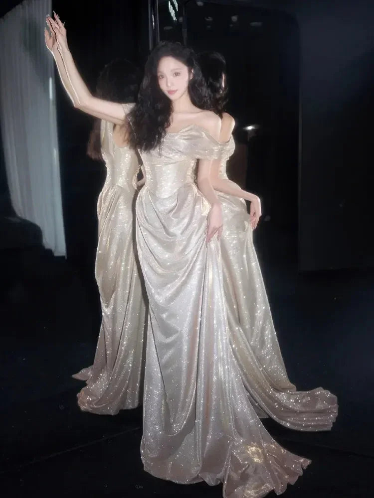 Shiny Off The Shoulder Mermaid Prom Dress Long Evening Dress Y8185