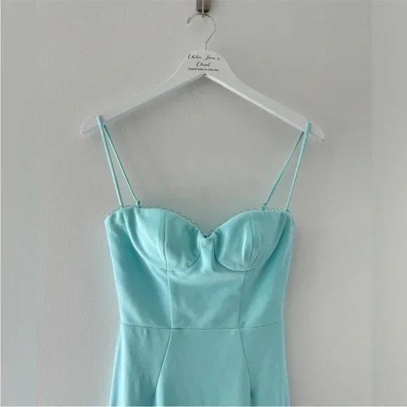 Elegant Blue Satin Spaghetti Straps Prom Dress Evening Dress Y8232