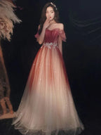 Cute Tulle Sequins Long Prom Dresses A-Line Ombre Evening Dresses Y5850