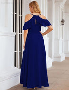 Chiffon Cold Shoulder Long Bridesmaid Dresses Plus Size Formal Prom Gowns for Women Party Wedding  SEA28070