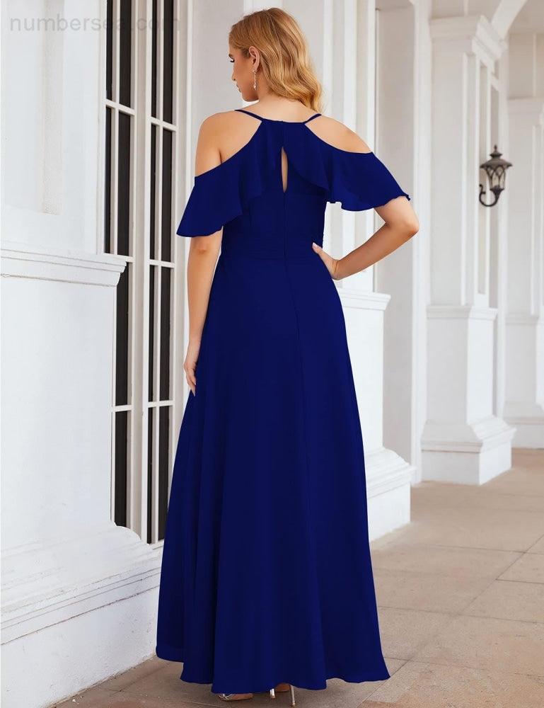 Chiffon Cold Shoulder Long Bridesmaid Dresses Plus Size Formal Prom Gowns for Women Party Wedding  SEA28070